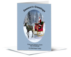 Christmas Reinder Pulling Santa Greeting Card 5.50